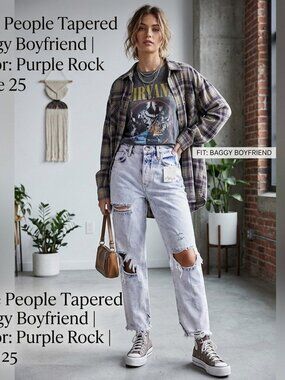 NWT FREE PEOPLE Purple Rock Tapered Boyfriend Distressed Jeans Frayed Size 25